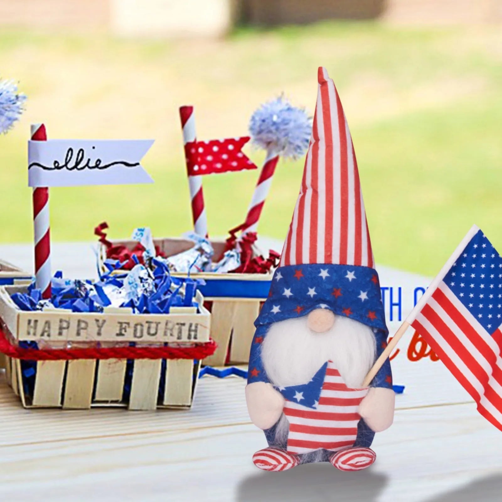 Heart Star Shape Independence Day Gnome Faceless Ornament Gnome Doll Independence Day Decoration High Hat Gnome Wine Ornament