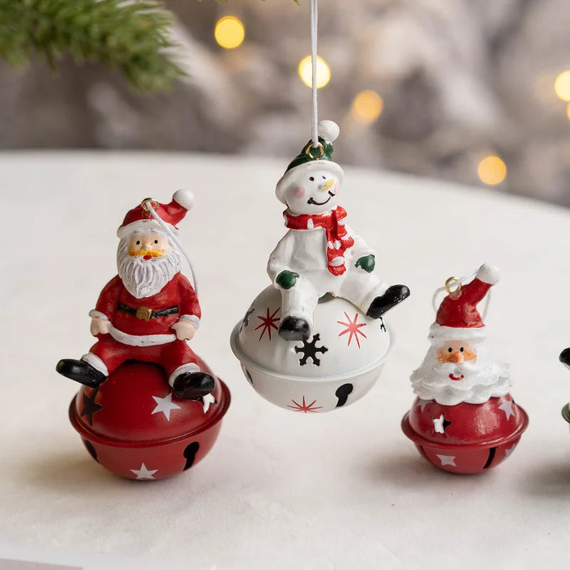 2023 Christmas Bells Iron Pendant Santa Claus Vintage Iron Painted Ornaments XMAS Home Decoration Christmas Tree Decoration