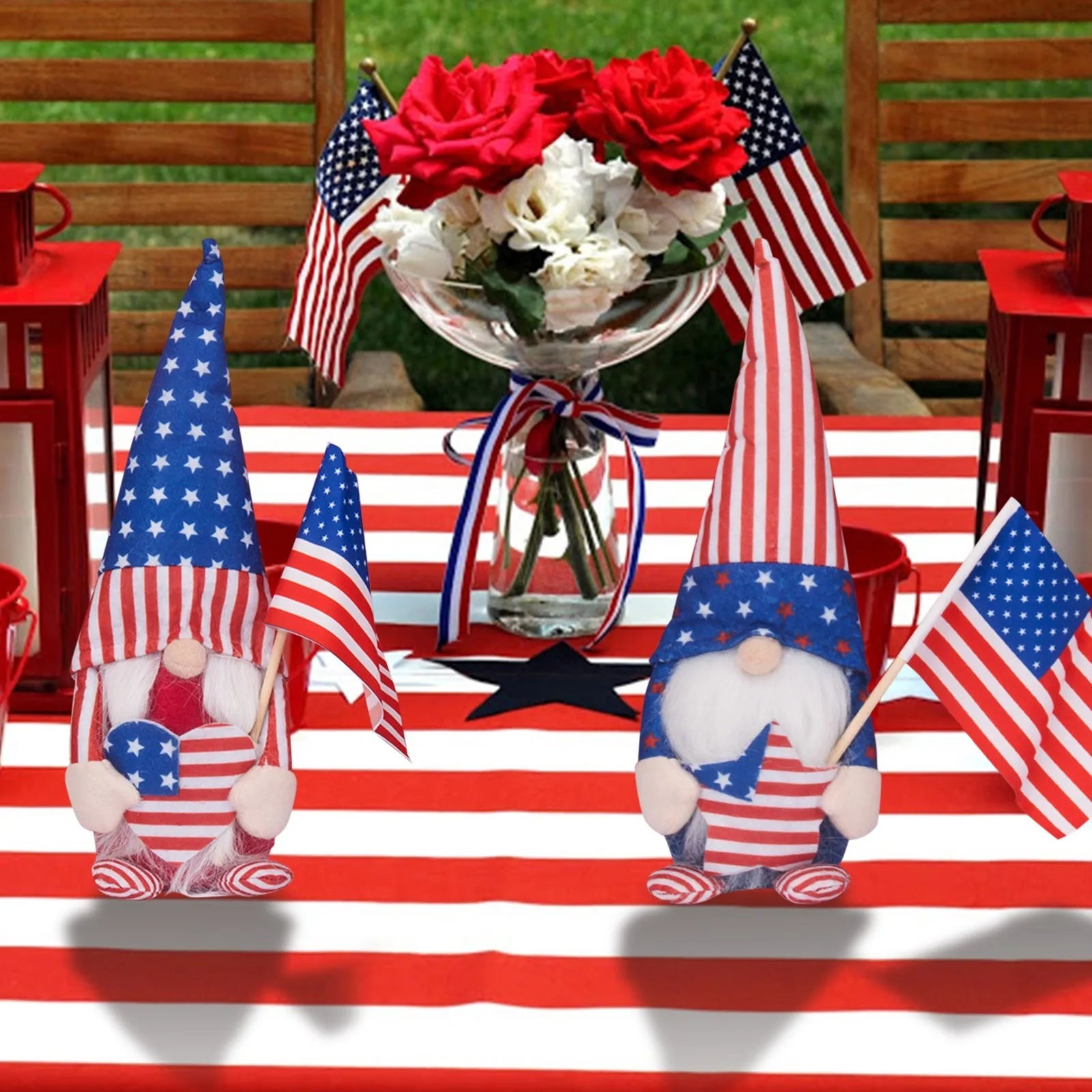 Heart Star Shape Independence Day Gnome Faceless Ornament Gnome Doll Independence Day Decoration High Hat Gnome Wine Ornament