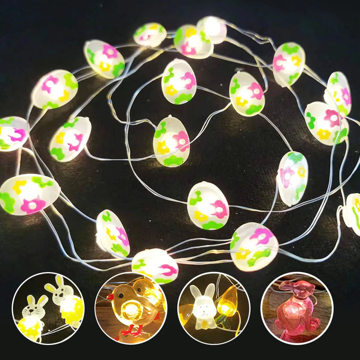 1.5m 10led Easter Colorful Crack Eggs Led Light String Egg Easter Parti Happy Easter Day Decor For Home 2024 Spring Festival Fav