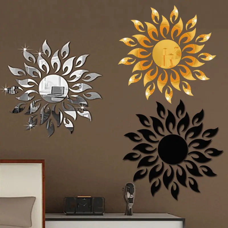 3d sun flower wall sticker mirror decorative- limlightdecor 