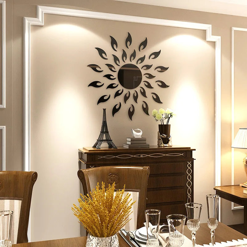 3d sun flower wall sticker mirror decorative- limlightdecor 