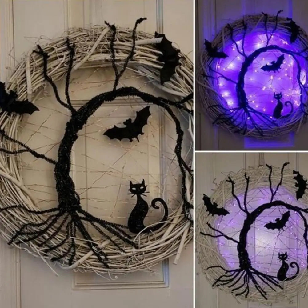 black bat cat wreath pendant halloween wreath decoration- limlightdecor 