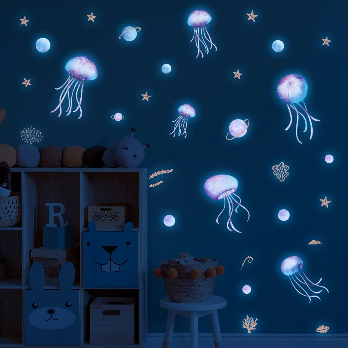 blue luminous jellyfish wall stickers home decoration wall-limlightdecor 