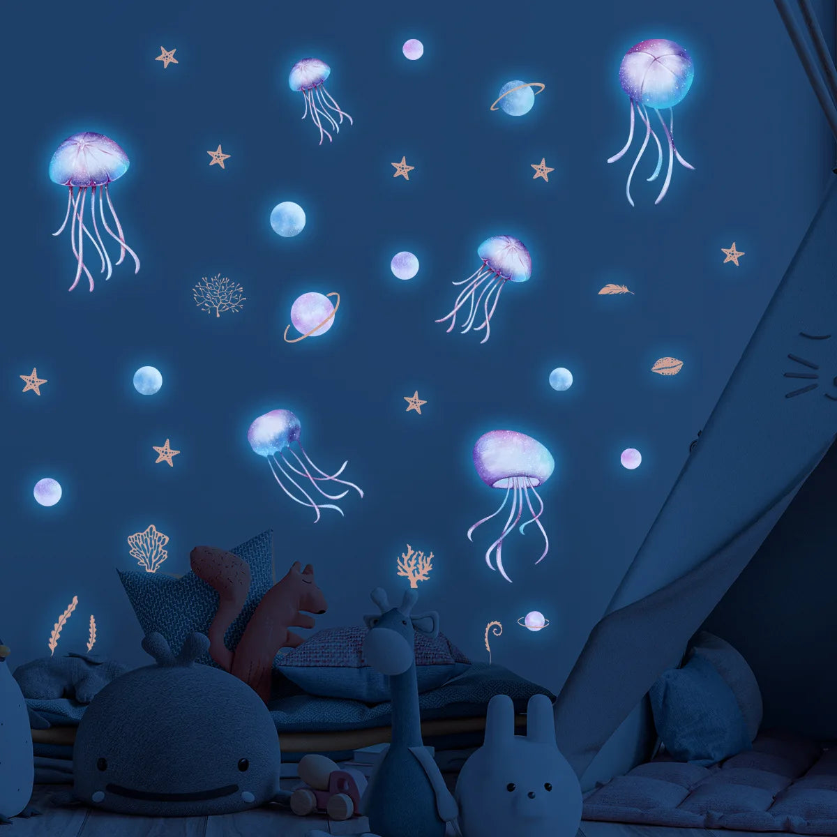 blue luminous jellyfish wall stickers home decoration wall-limlightdecor 