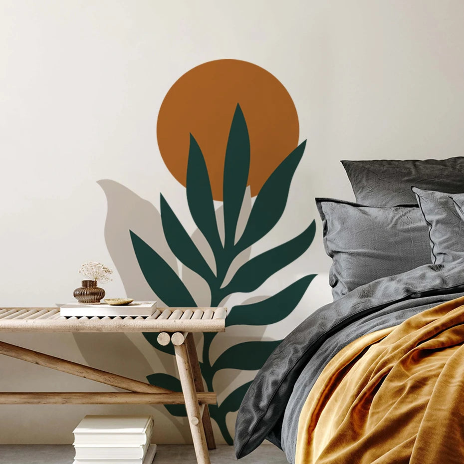 boho sun leaf green botanical wall sticker home decoration-limlightdecor 