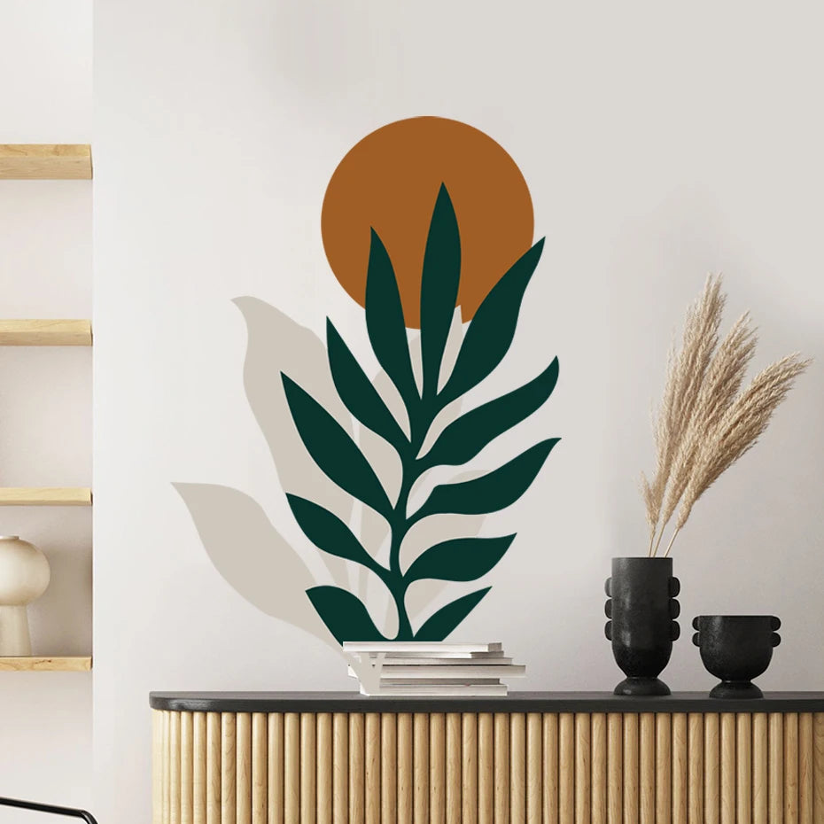 boho sun leaf green botanical wall sticker home decoration-limlightdecor 