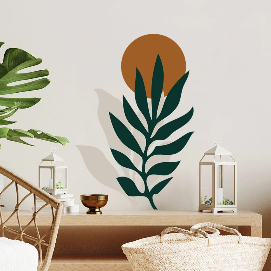 boho sun leaf green botanical wall sticker home decoration-limlightdecor 