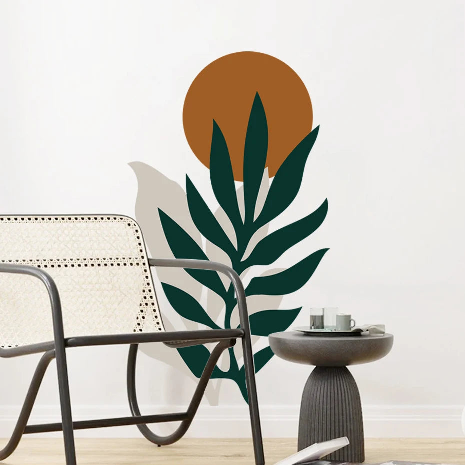 boho sun leaf green botanical wall sticker home decoration-limlightdecor 