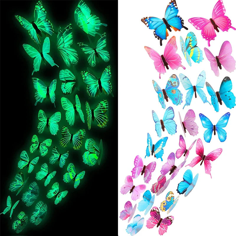 12-36pcs luminous butterfly 3d wall sticker dark wallpaper-limlightdecor 