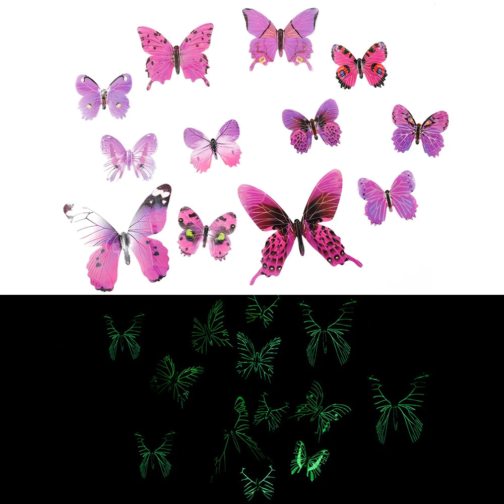 12-36pcs luminous butterfly 3d wall sticker dark wallpaper-limlightdecor 