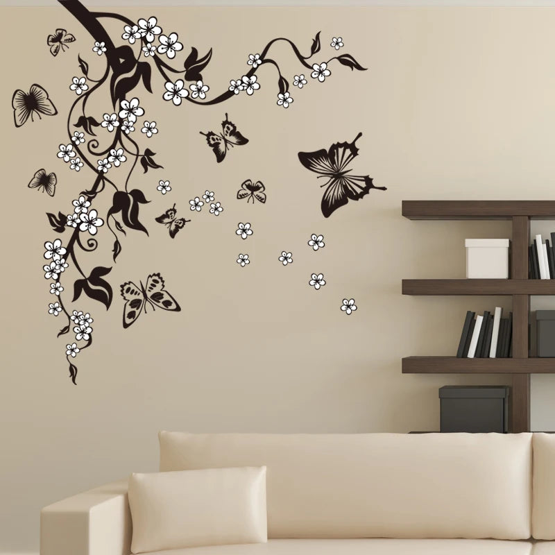 butterfly flower branch decorative wall sticker decor-limlightdecor 