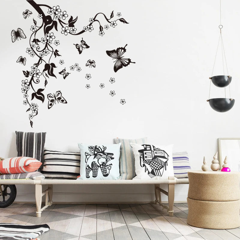 butterfly flower branch decorative wall sticker decor-limlightdecor 