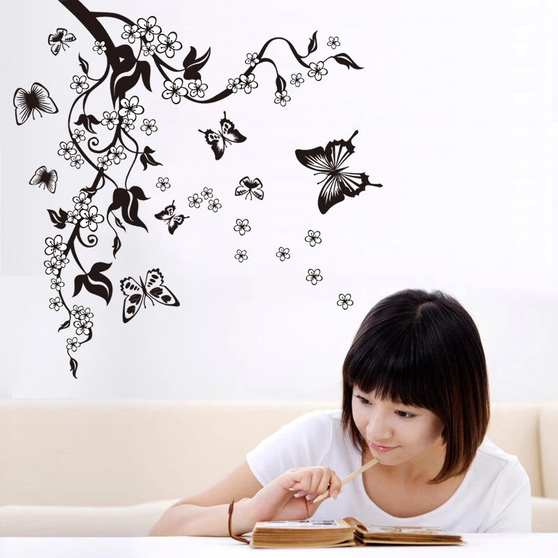 butterfly flower branch decorative wall sticker decor-limlightdecor 