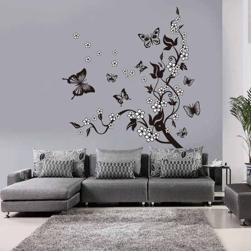 butterfly flower branch decorative wall sticker decor-limlightdecor 