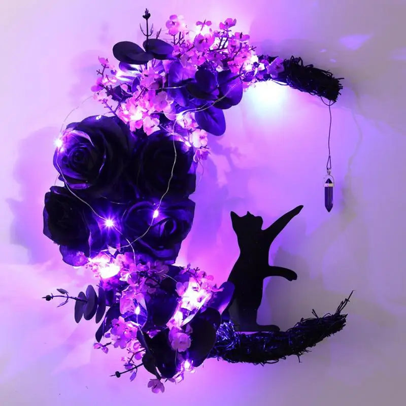 gothic wreath moon cat halloween door decor-limlightdecor