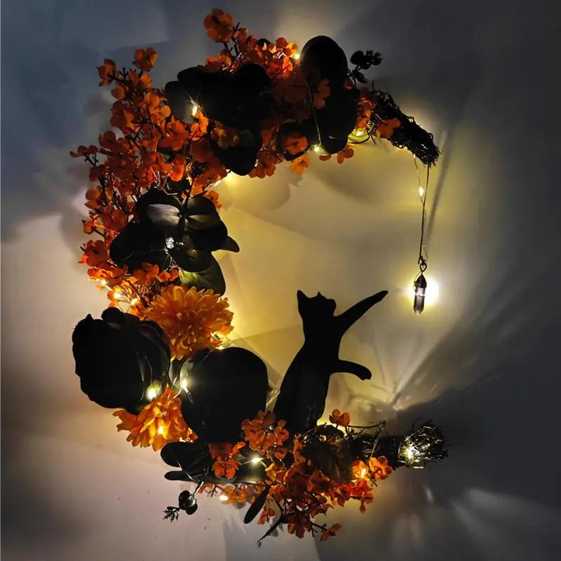 gothic wreath moon cat halloween door decor-limlightdecor