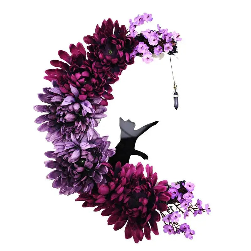 gothic wreath moon cat halloween door decor-limlightdecor