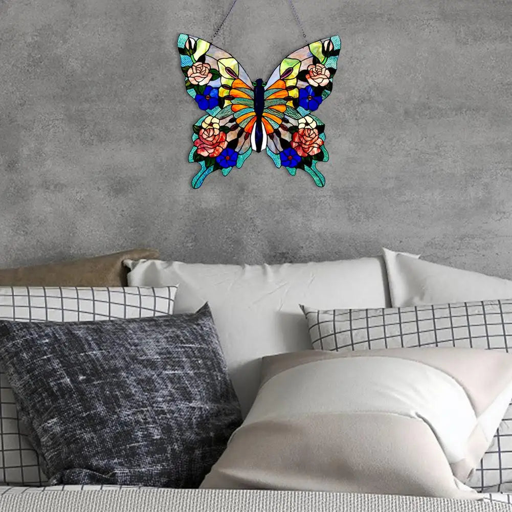 Acrylic Butterfly Pendant Wall Decoration Creative Wall Art Crafts Colorful Stain Glass Butterfly Home Hanging Decor For Bedroom