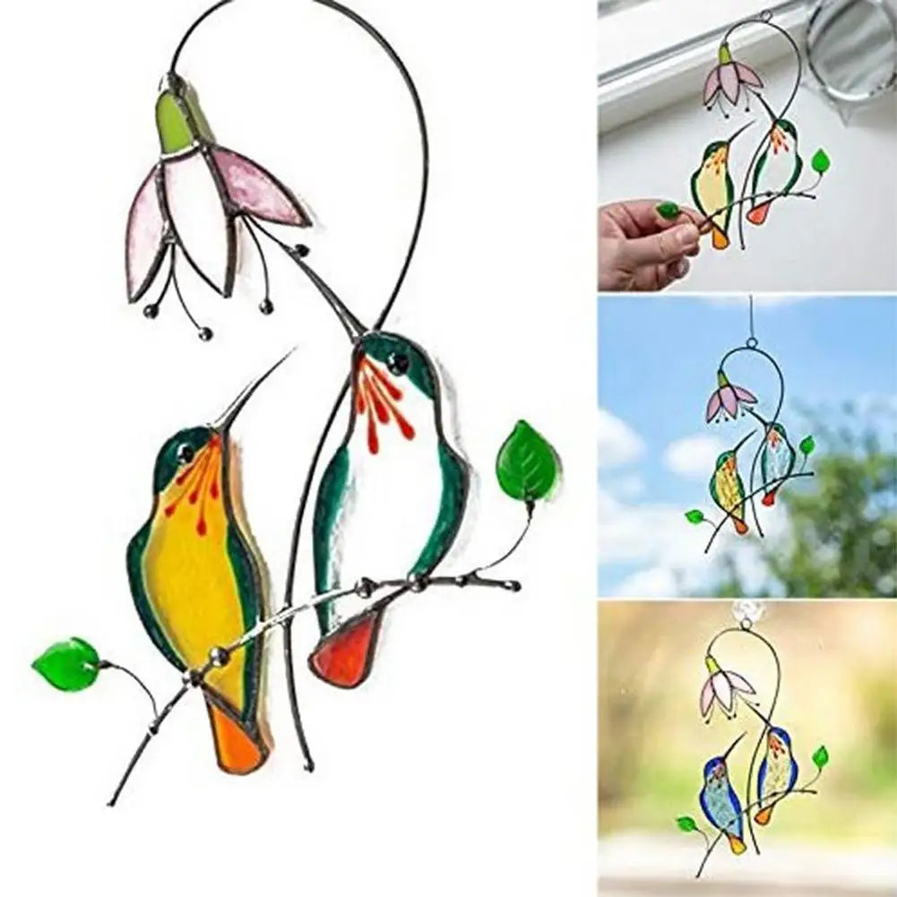 Stained Bird Glass Window Hangings Acrylic Wall Hanging Birds Room Bedroom Decor Wind Chimes Scandinavian Decor Mothers Day Gift