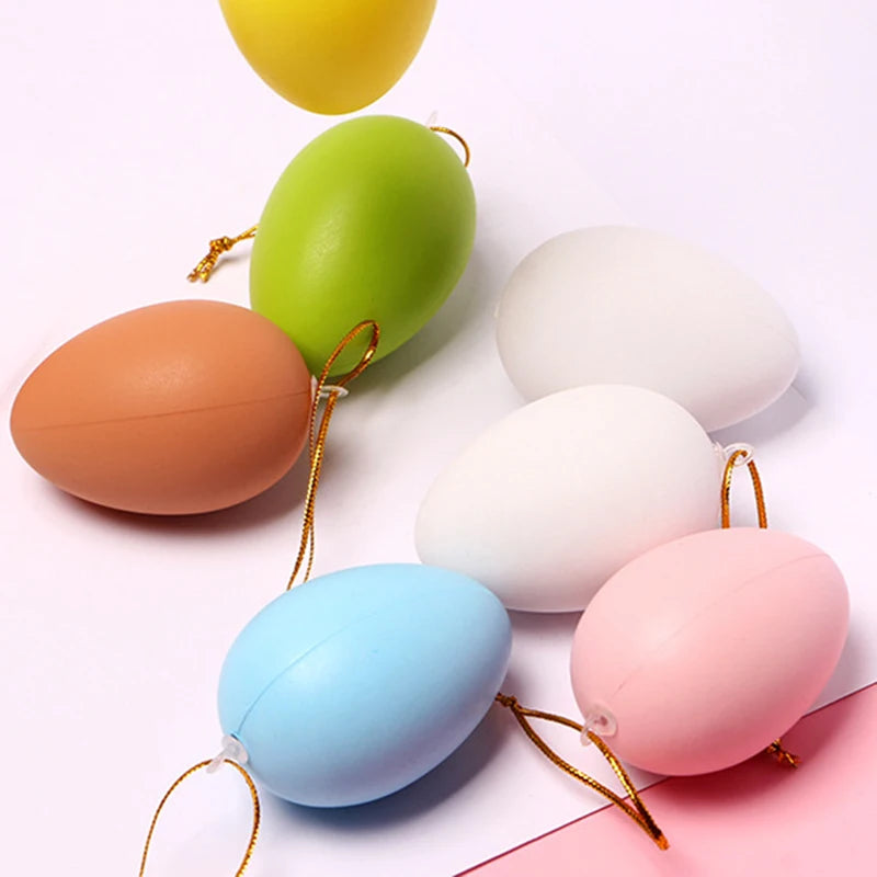 12pcs 6*4 cm Plastic Easter Eggs Home Hanging Pendant Decoration Children Painted DIY Crafts Painting Eggs Easter Party Supplies