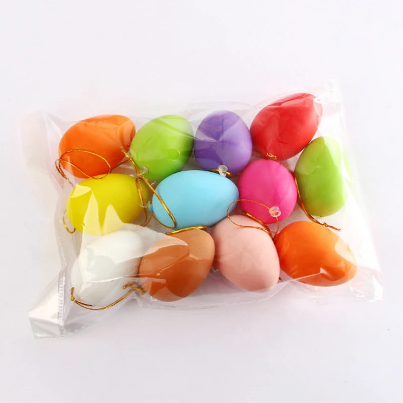 12pcs 6*4 cm Plastic Easter Eggs Home Hanging Pendant Decoration Children Painted DIY Crafts Painting Eggs Easter Party Supplies