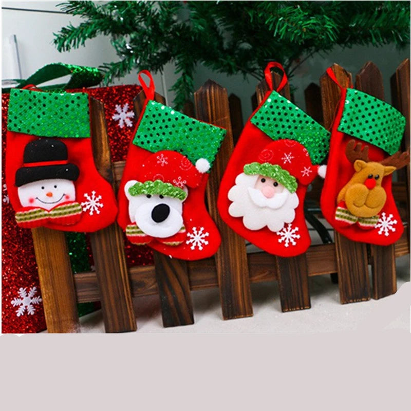 4Pcs Christmas Stockings Santa Claus Snowman Elk Bear Sequin Gift Bags Xmas Pendant New Year Gift Christmas Decorations For Home