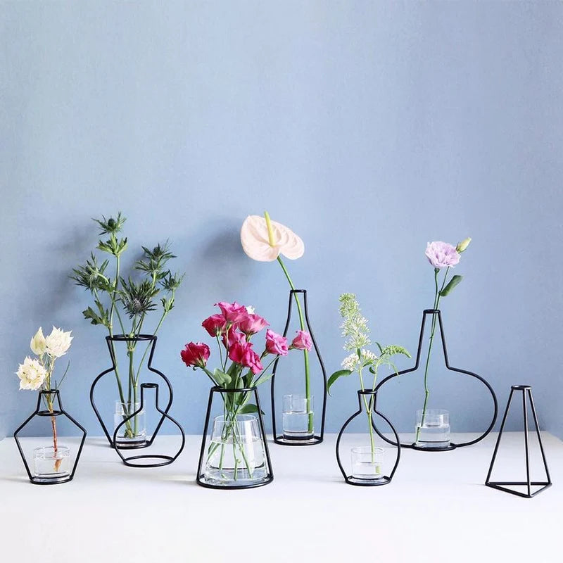 Retro Iron Line Table Flowers Vase Pot Ornament Metal Plant Holder Nordic Styles Flower Vase Home Garden Decorations Wedding