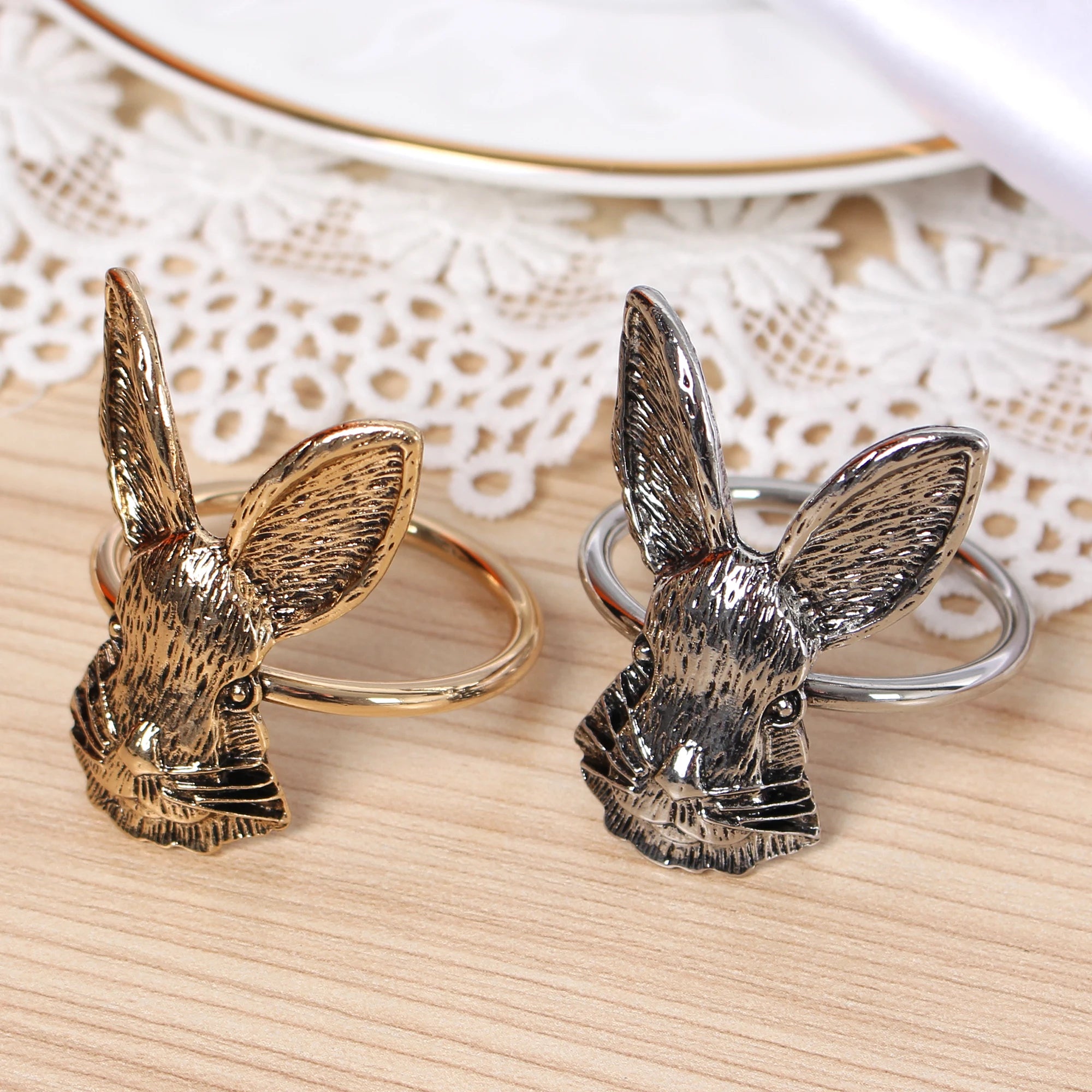 New Bunny Ears Napkin Rings Easter Rabbit Metal Serving Napkins Holder Home Table Art Decor And Accessor For Spring Xmas Rustic