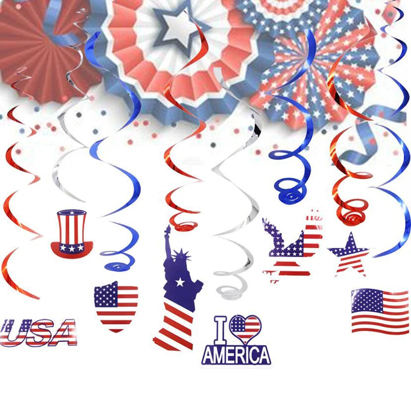 American Independence Day PVC Ceiling Hanging Swirl Pendant Decoration For USA July 4th Ornament Home Christmas Decor Garland