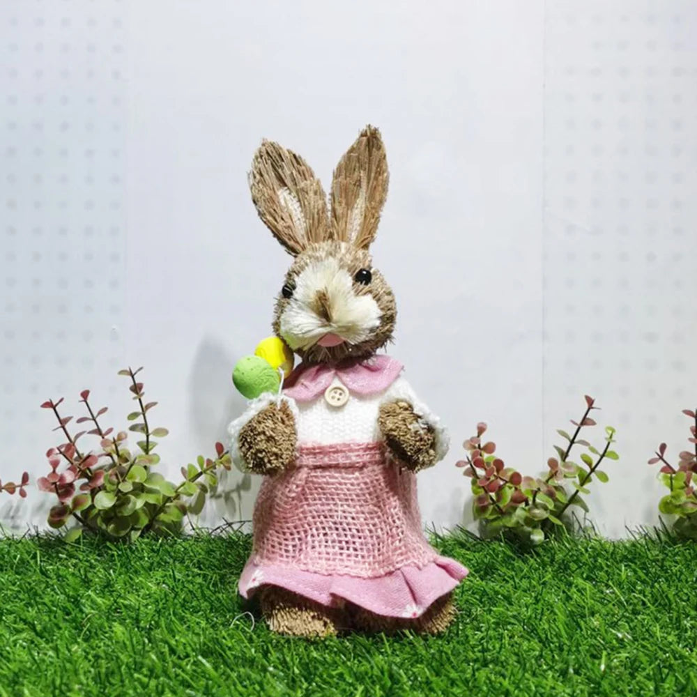 Artificial Small Rabbit Ornaments Easter Theme Party Decoration Supplies Cute Mini Rattan Weaving Bunny Home Festival Decoration