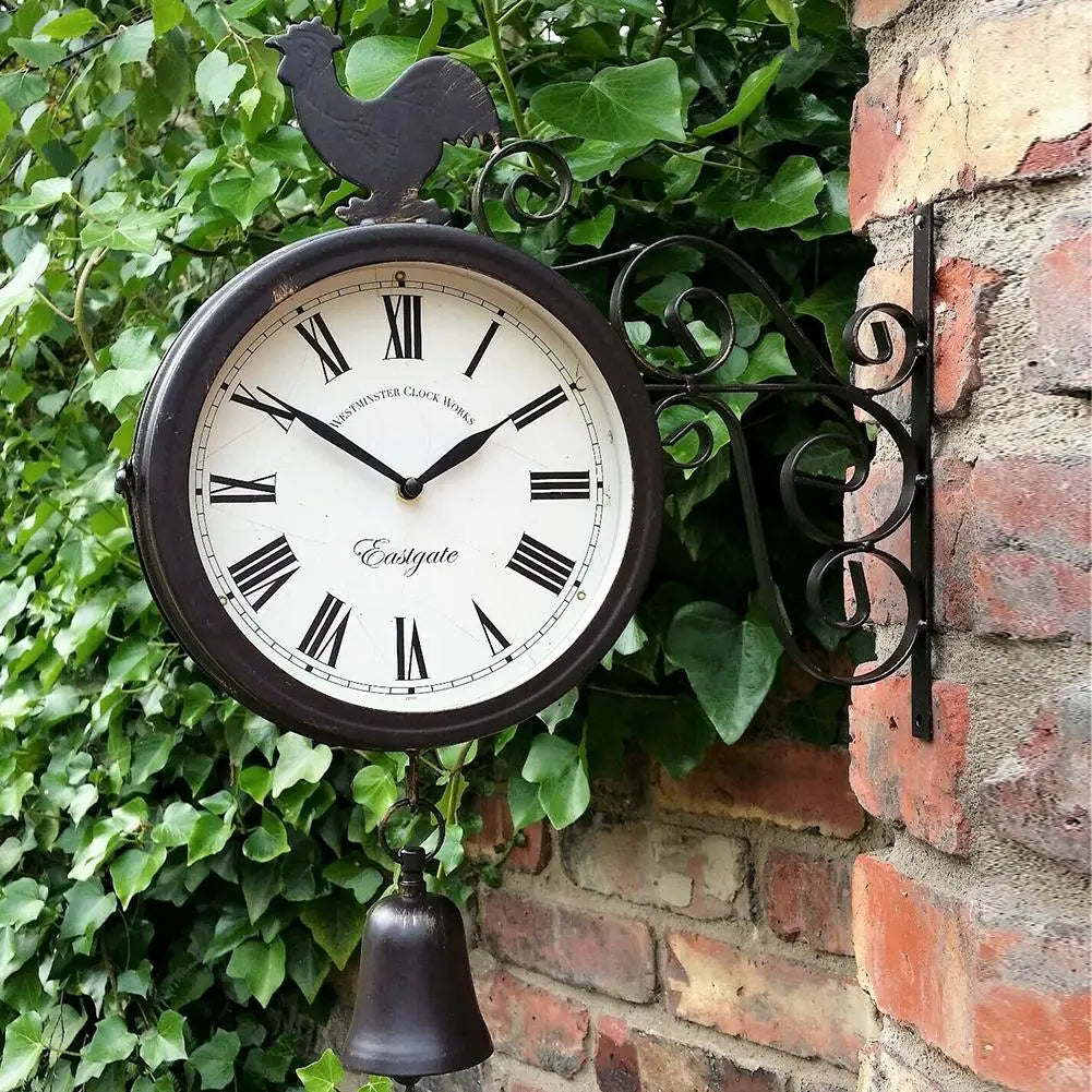 Classical Outdoor Wrought Iron Garden Clock Double-Sided Creative Fashion Wall Metal Wall Clock Chicken Bell Shape Wall Clock