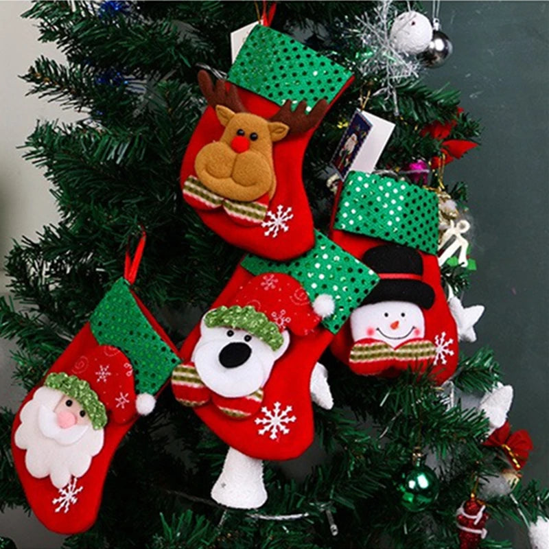 4Pcs Christmas Stockings Santa Claus Snowman Elk Bear Sequin Gift Bags Xmas Pendant New Year Gift Christmas Decorations For Home