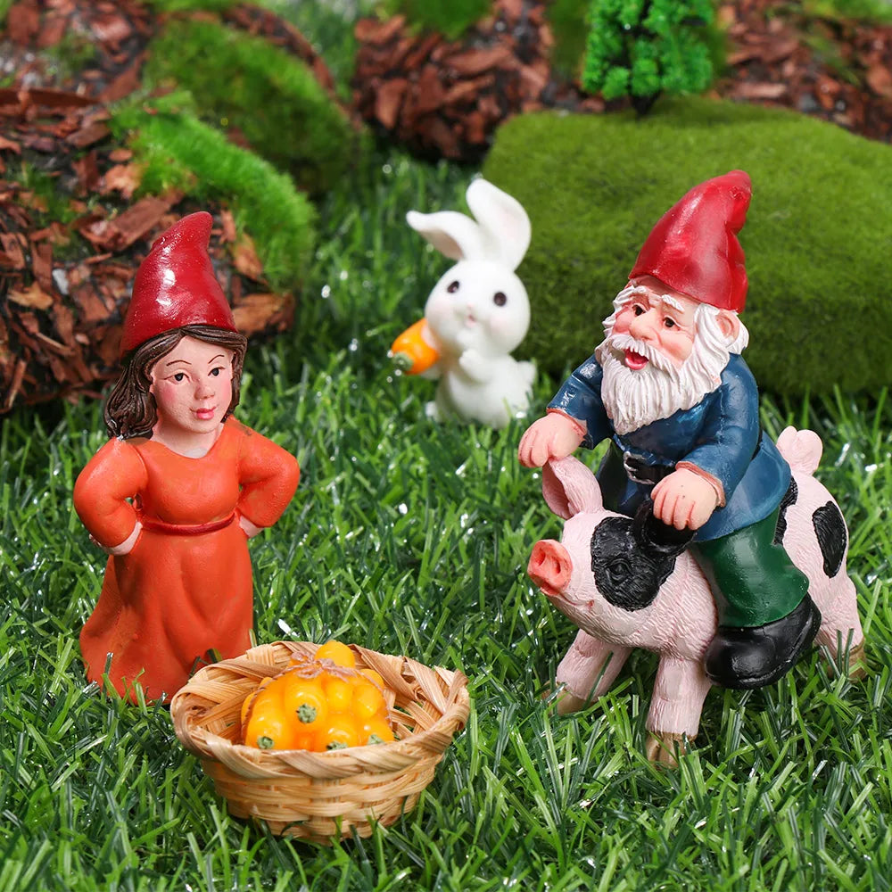 1Pc Fairy Garden Drunk Gnomes Miniature Ornaments Set Mini Dwarf Pig Statues for Planter Flowerpot Decor Accessories