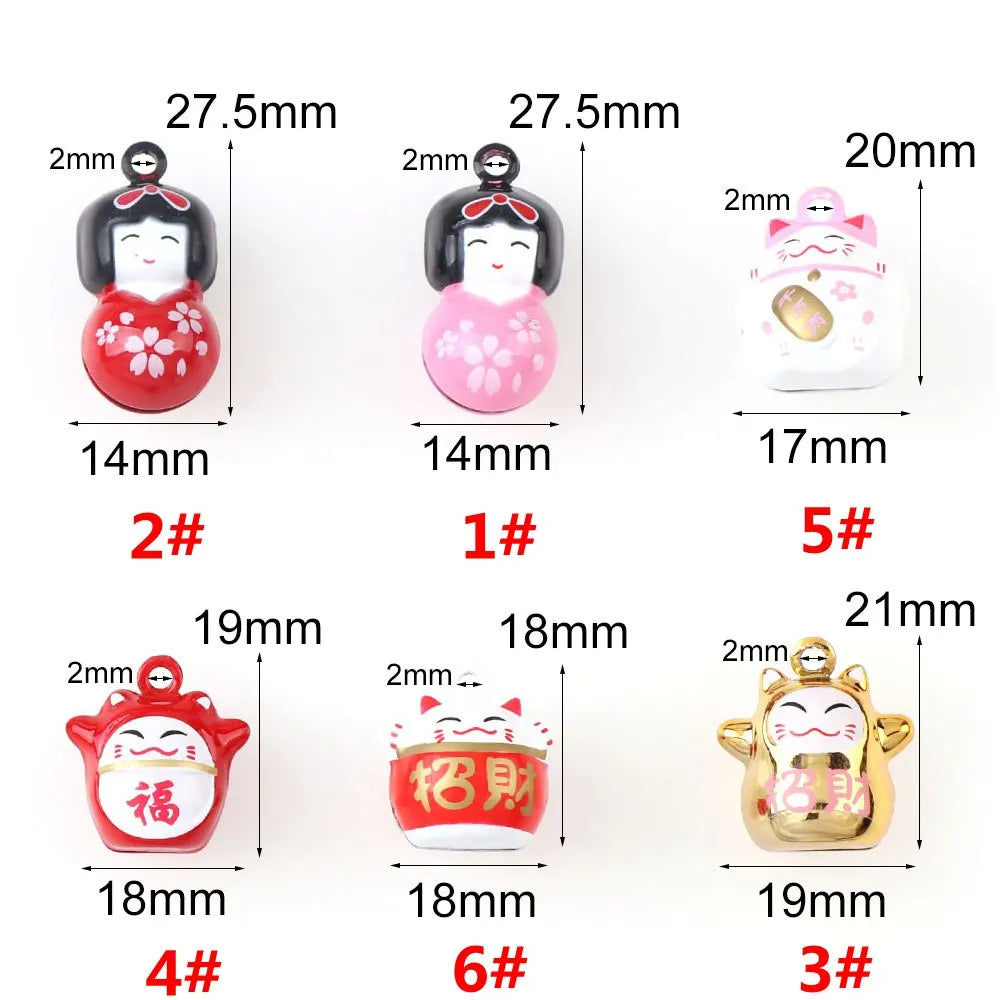 2Pcs 6 Designs Iron Lovely Cartoon Cat Kimono Girl Open Bells Pendant Handmade Party For Christmas DIY Crafts Accessories