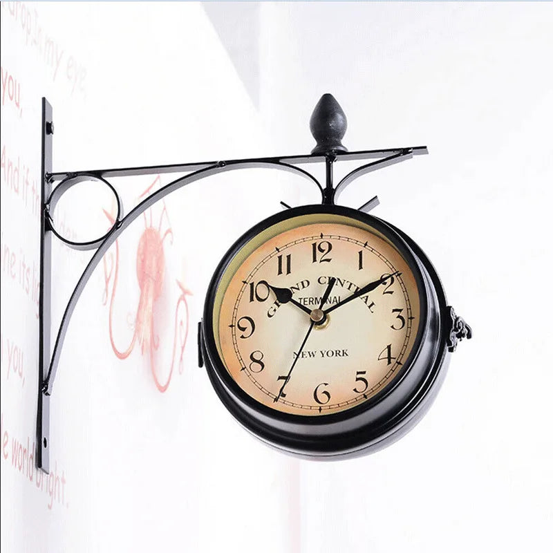 Hot Sale Dual Face Paddington Wall Clock Black Outdoor Garden Decor Wall Clock Dia (25cm)