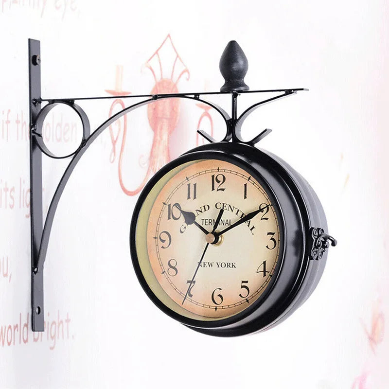 Hot Sale Dual Face Paddington Wall Clock Black Outdoor Garden Decor Wall Clock Dia (25cm)