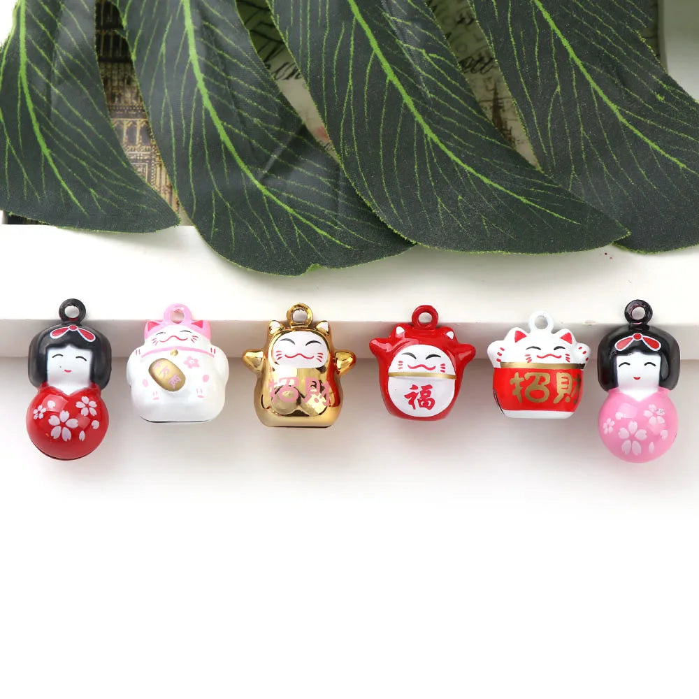 2Pcs 6 Designs Iron Lovely Cartoon Cat Kimono Girl Open Bells Pendant Handmade Party For Christmas DIY Crafts Accessories