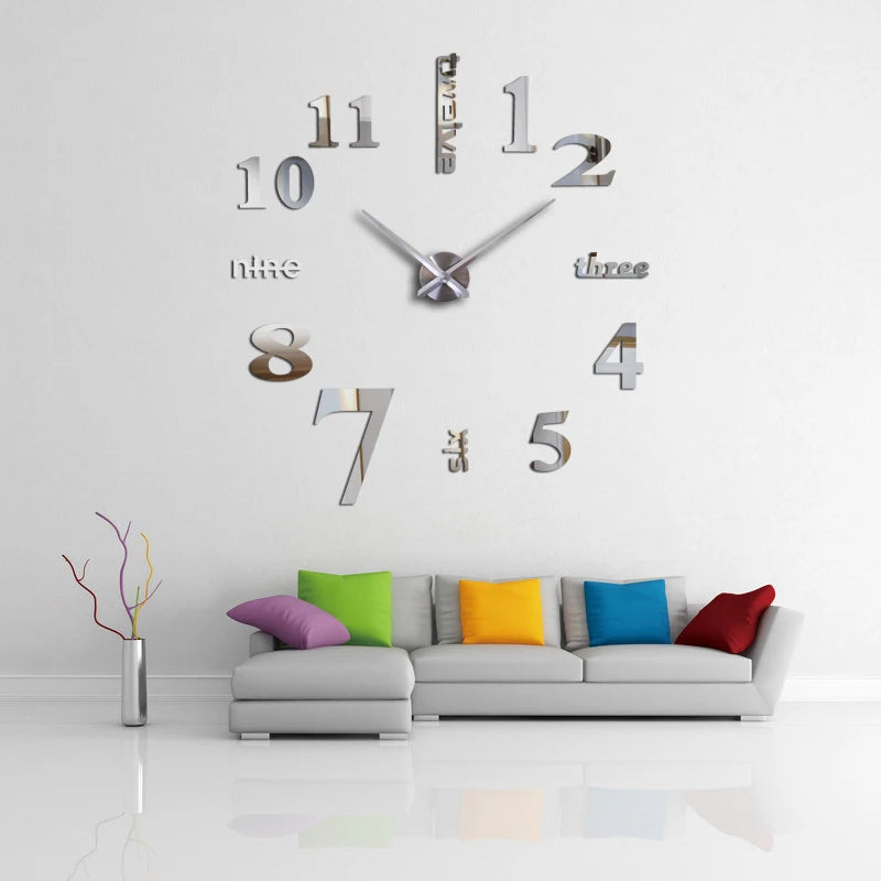 new fashion diy acrylic mirror wall clock europe 3d big quartz watch still life clocks living room home decoration stickers