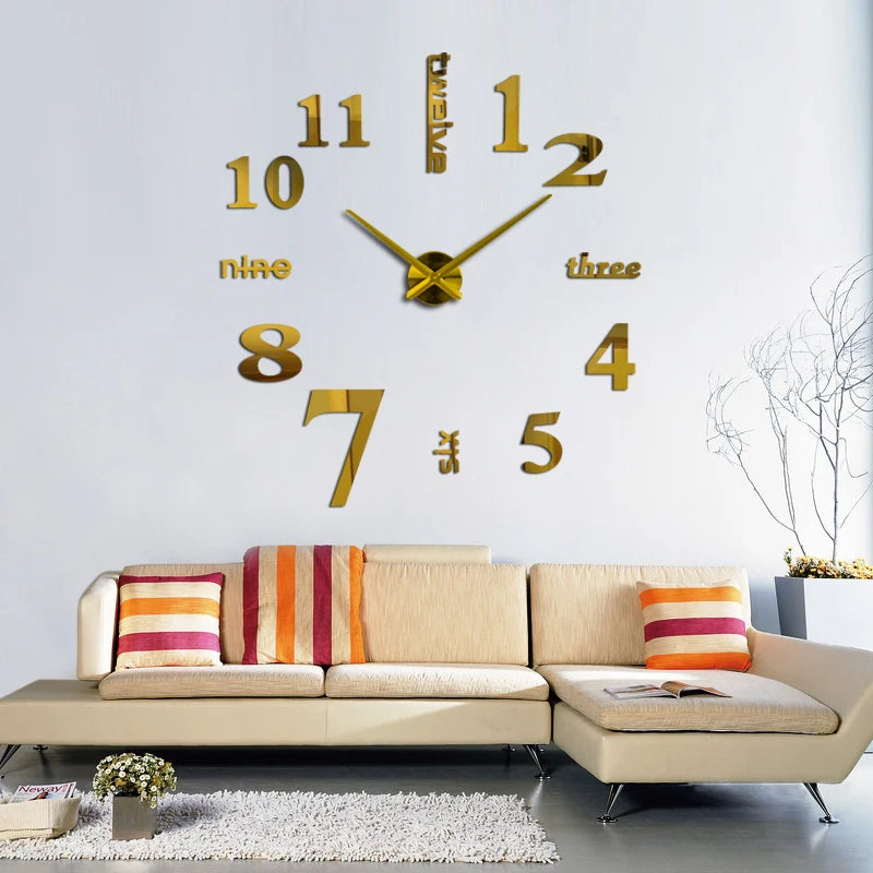 new fashion diy acrylic mirror wall clock europe 3d big quartz watch still life clocks living room home decoration stickers