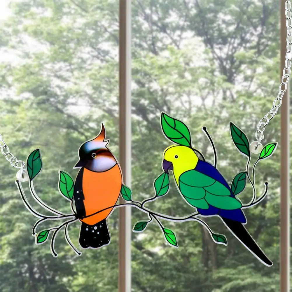 Stained Bird Glass Window Hangings Acrylic Wall Hanging Birds Room Bedroom Decor Wind Chimes Scandinavian Decor Mothers Day Gift