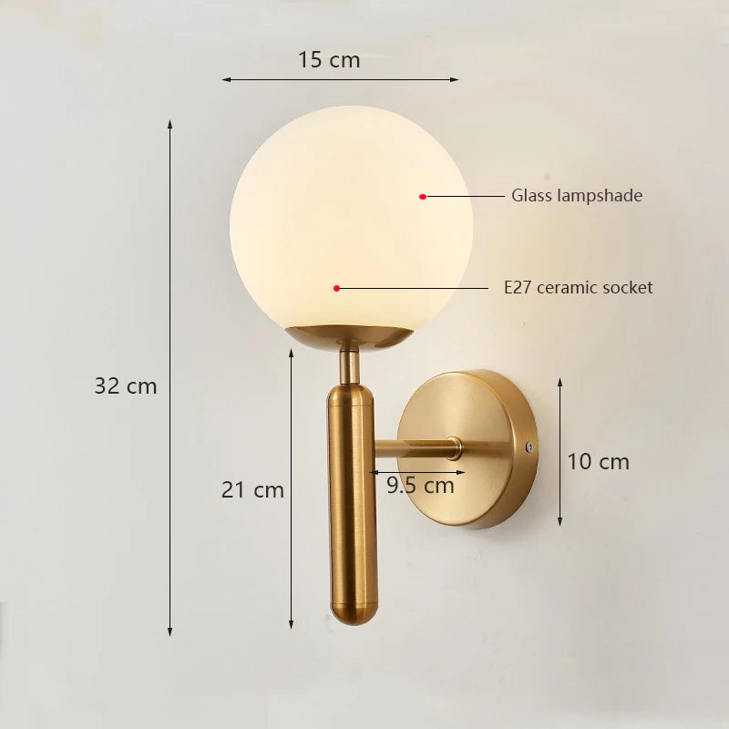 Modern Indoor Wall Lamp Nordic Bedroom Lamp Gold Black Glass Bedside Lighted Interior Led Lights Decoration for Wall AC85~260V