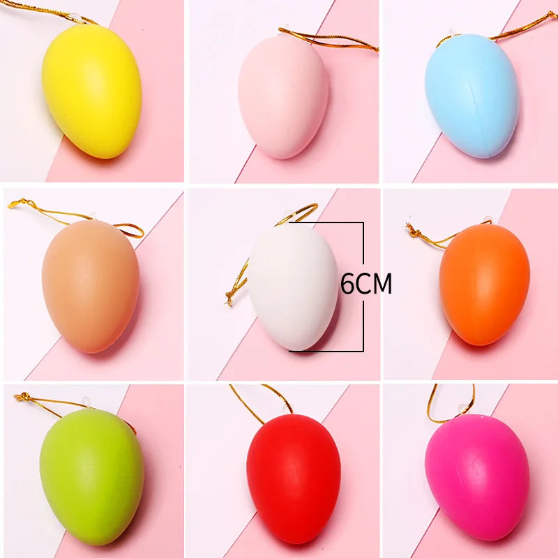 12pcs 6*4 cm Plastic Easter Eggs Home Hanging Pendant Decoration Children Painted DIY Crafts Painting Eggs Easter Party Supplies