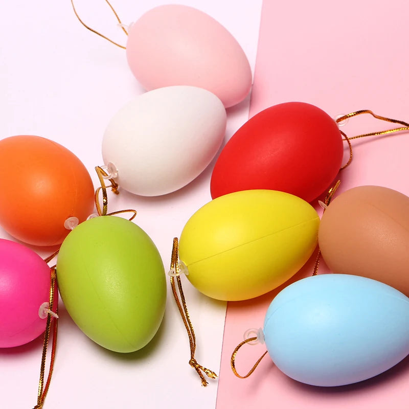 12pcs 6*4 cm Plastic Easter Eggs Home Hanging Pendant Decoration Children Painted DIY Crafts Painting Eggs Easter Party Supplies