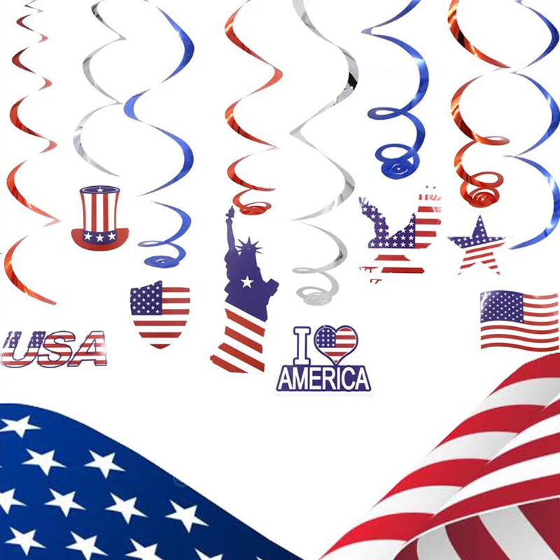 American Independence Day PVC Ceiling Hanging Swirl Pendant Decoration For USA July 4th Ornament Home Christmas Decor Garland