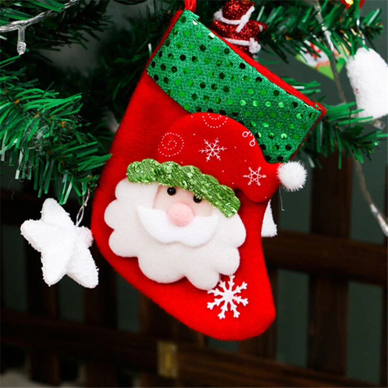 4Pcs Christmas Stockings Santa Claus Snowman Elk Bear Sequin Gift Bags Xmas Pendant New Year Gift Christmas Decorations For Home