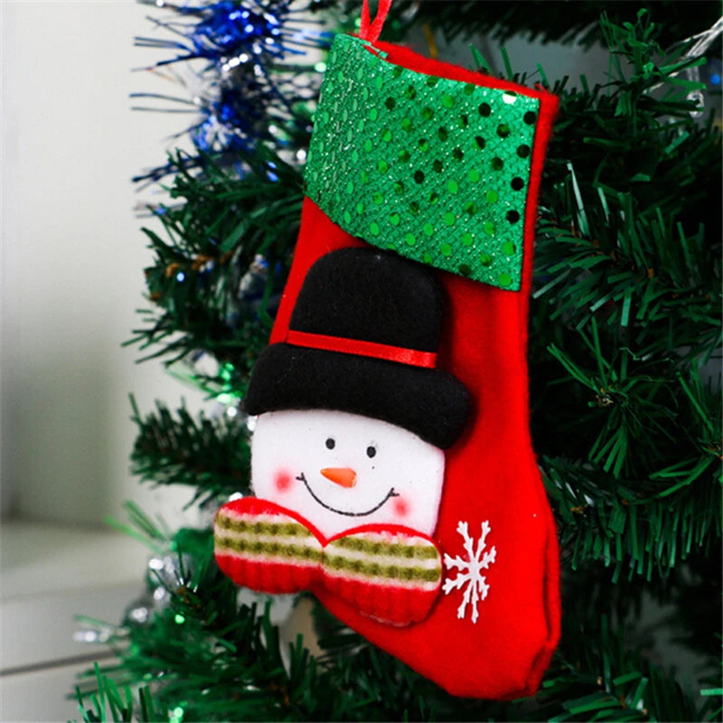 4Pcs Christmas Stockings Santa Claus Snowman Elk Bear Sequin Gift Bags Xmas Pendant New Year Gift Christmas Decorations For Home