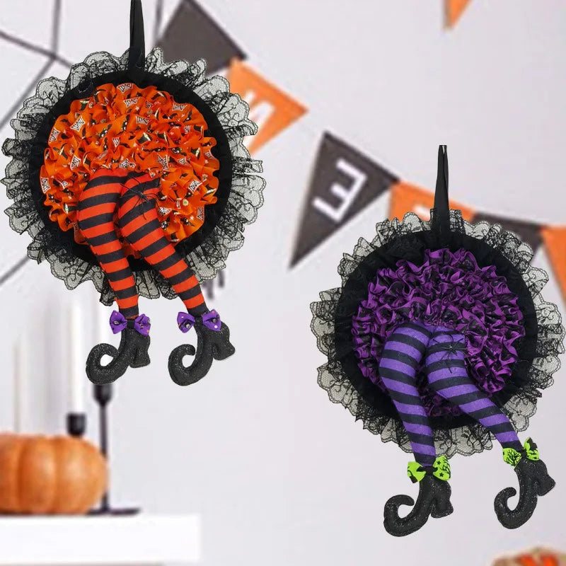 happy halloween funny leg wreath with ruffle lace skirt wall decoration- limlightdecor