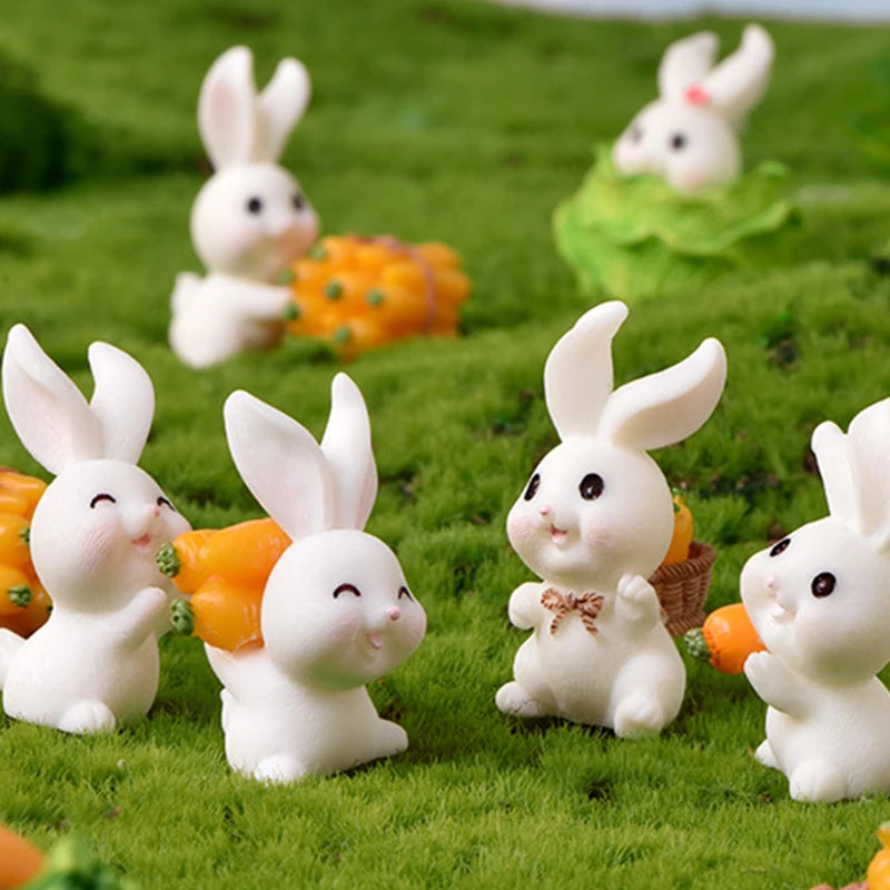 Cute Resin Bunny Ornament Home Miniature Landscape Decoration Mini Bunny Miniature Figurines Home Easter Decoration