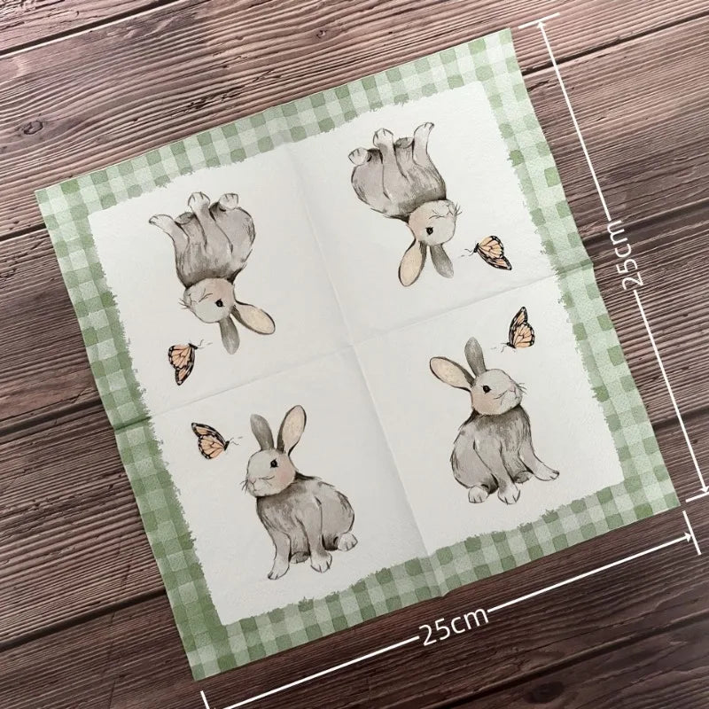 20pcs/Pac 2-Ply 25*25cm Easter Bunny Printed Party Napkins Green Plaid Handmade Butterfly Bone Bart Paper Placemats